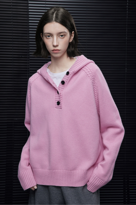 100%ウールピンクフーテッドセーター B4553