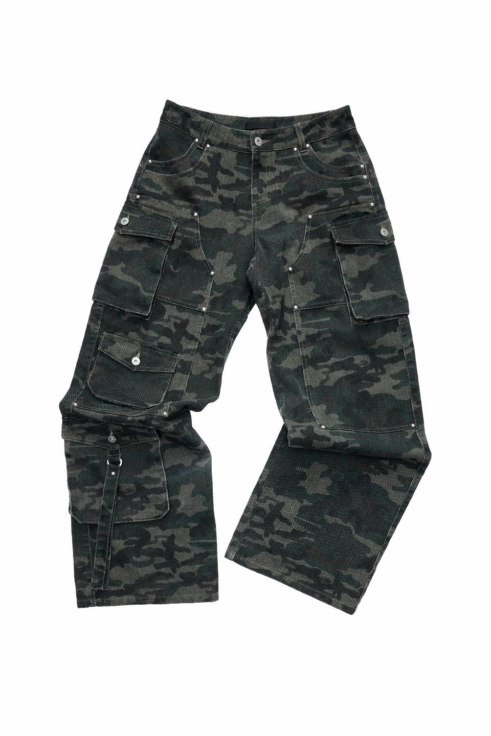 Camouflage Wash Multi-Pocket Cargo Wide Pants B4388