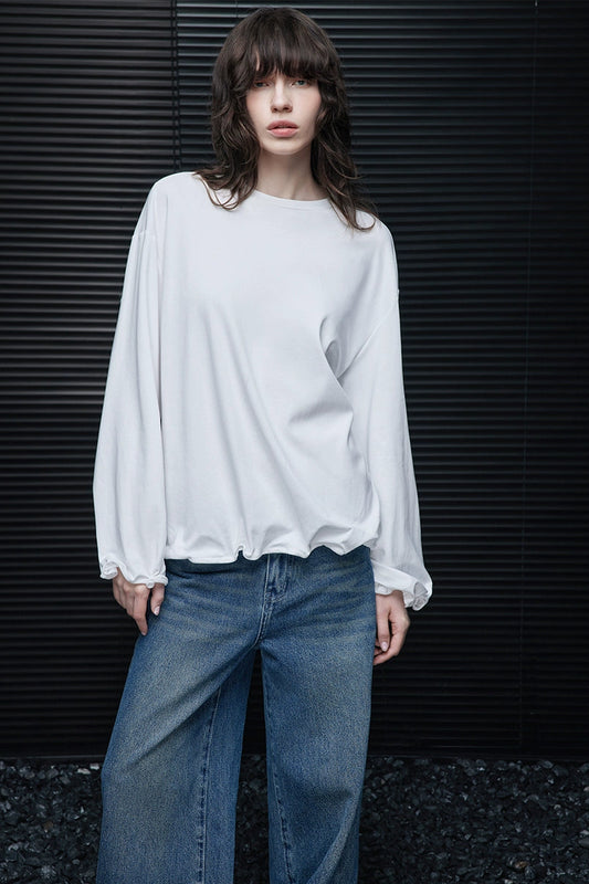 ホワイトコットンルーズ長袖Tシャツ B4224