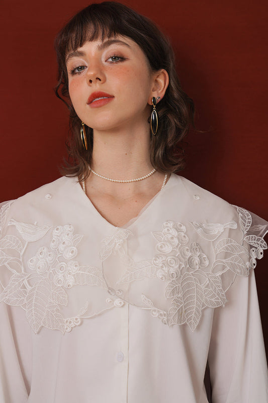 Embroidered large lapel blouse B3759