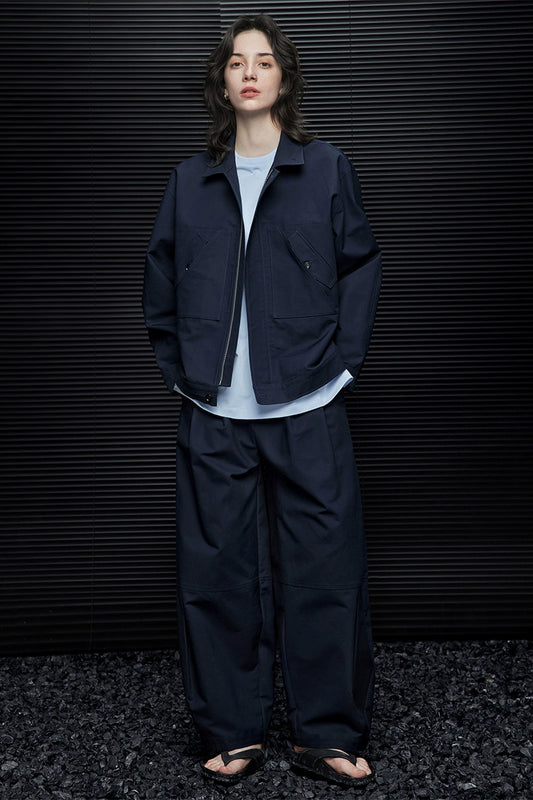 ネイビーブルースタンドカラールーズジャケット B3675