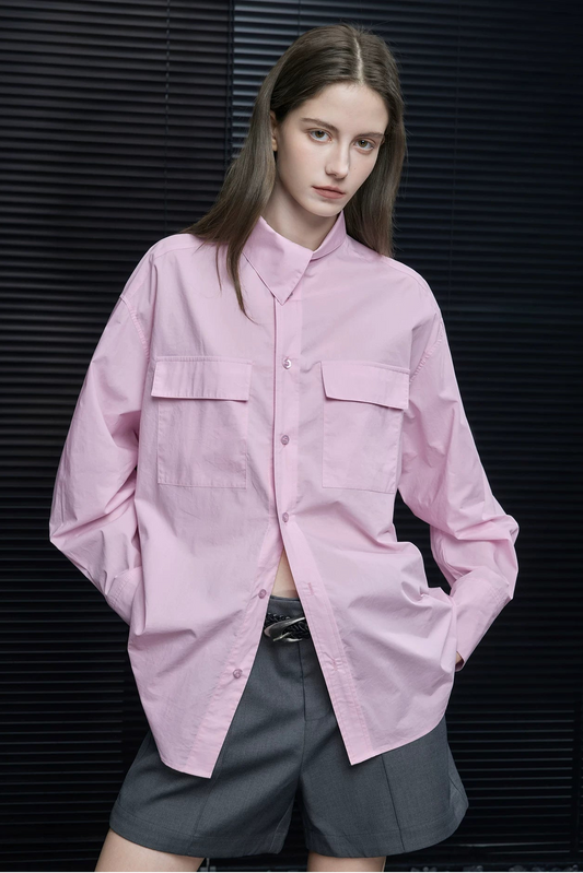 ピンクダブルパッチポケットルーズシャツ B4631