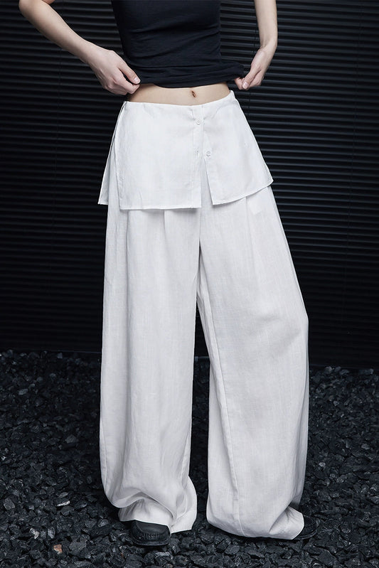 White fake two-piece wide pants B3984