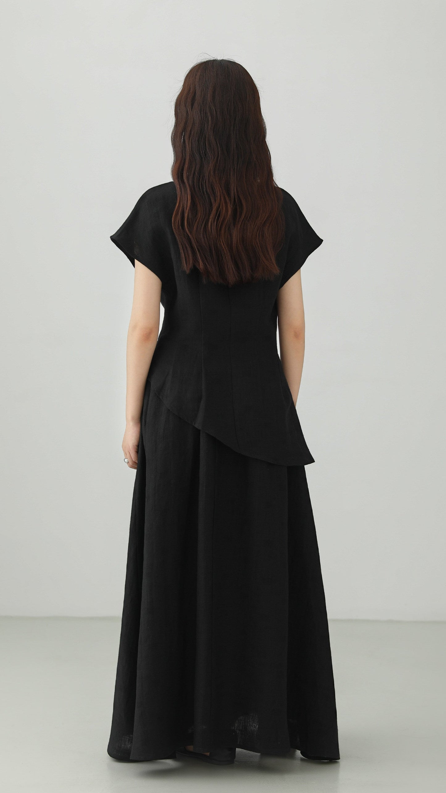 Minimal Linen Jacquard Long Skirt B4831