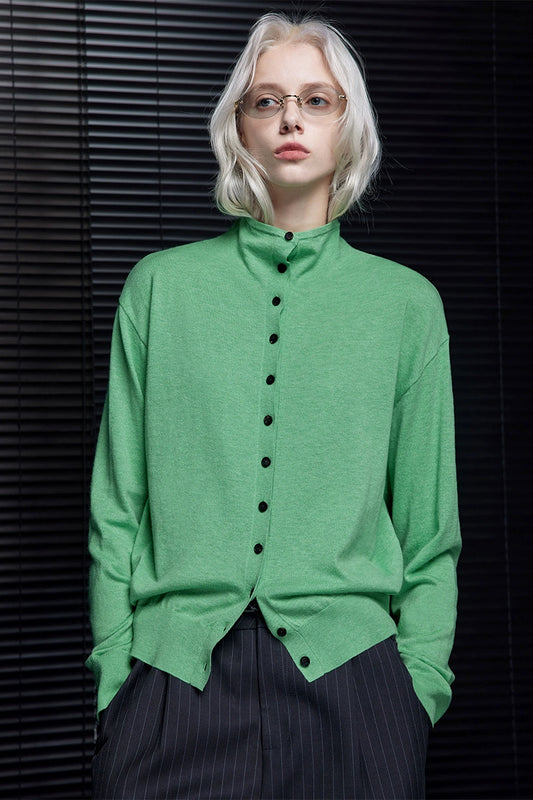 グリーンコットンカシミアニットカーディガン B3672