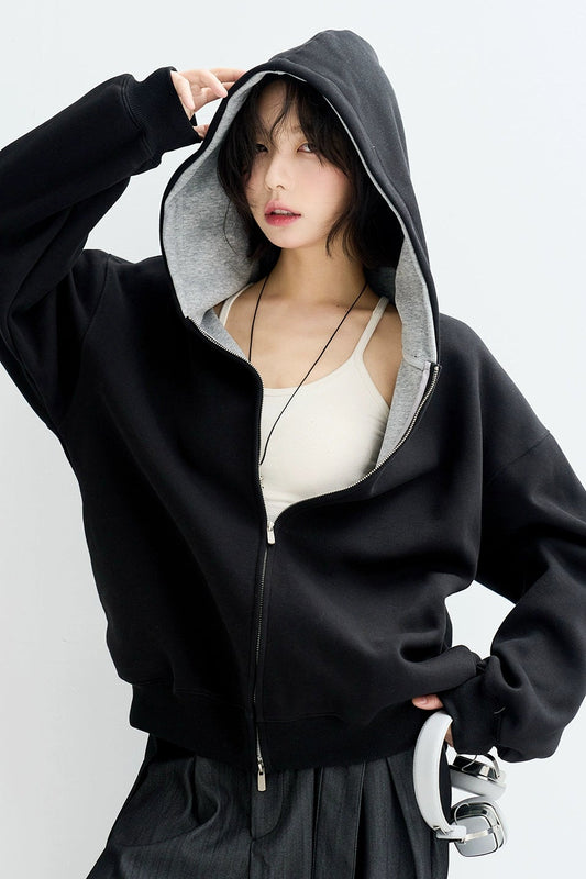 Contrast color loose sweatshirt hoodie B4430