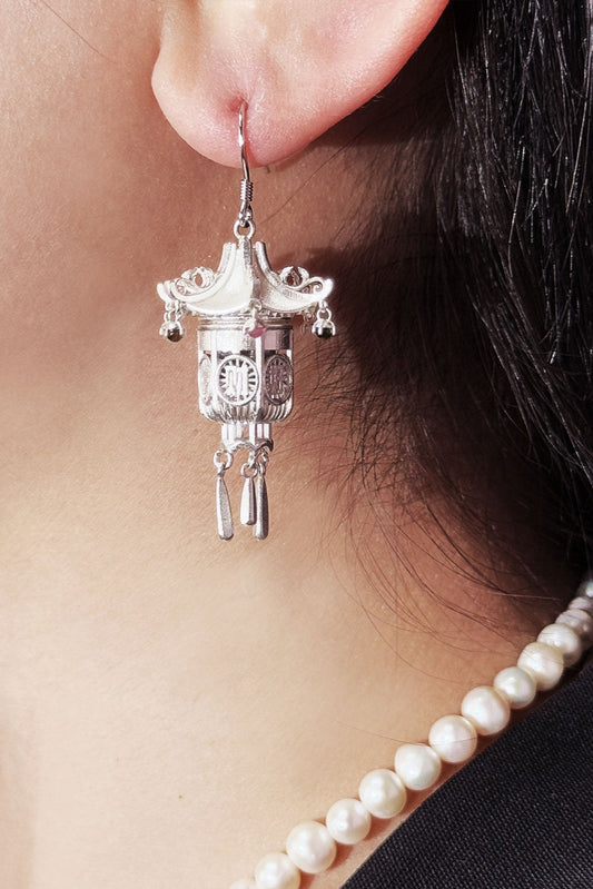 S925宮燈流蘇耳環(單)B3923