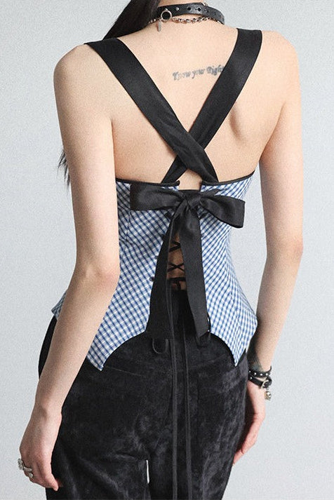 チェックストラップ付きバンドゥサスペンダー B4652