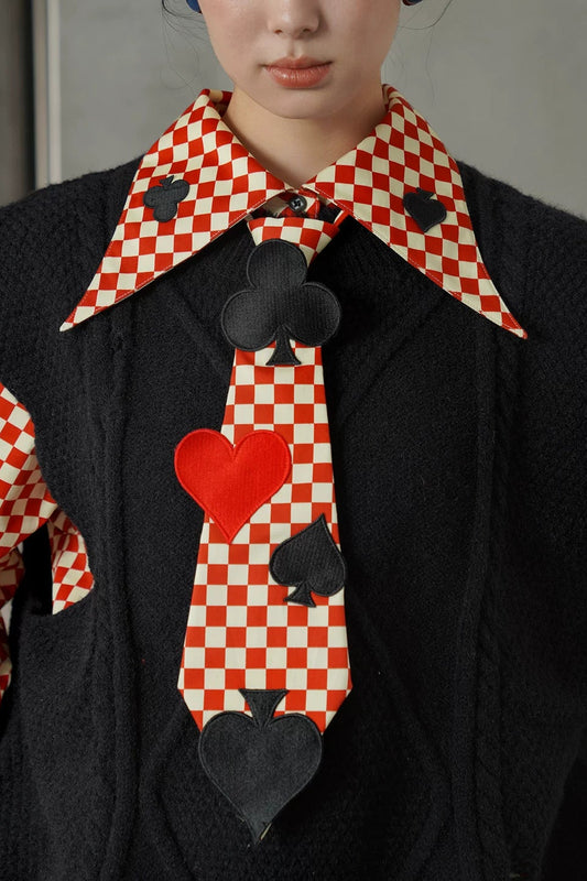 チェック柄トランプ刺繡ネクタイ B4583