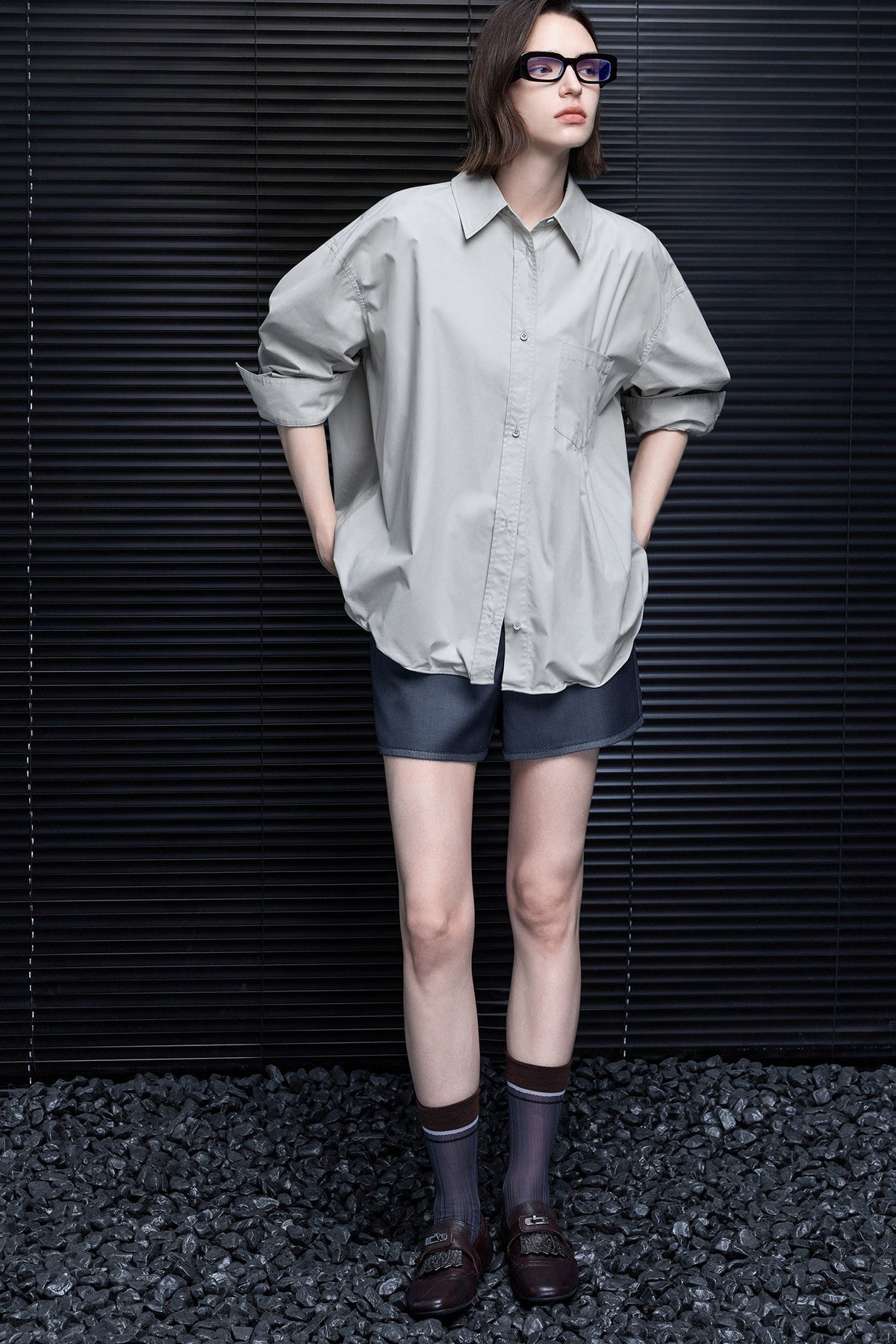 Gray Green 100% Cotton Drop Shoulder Shirt B4977