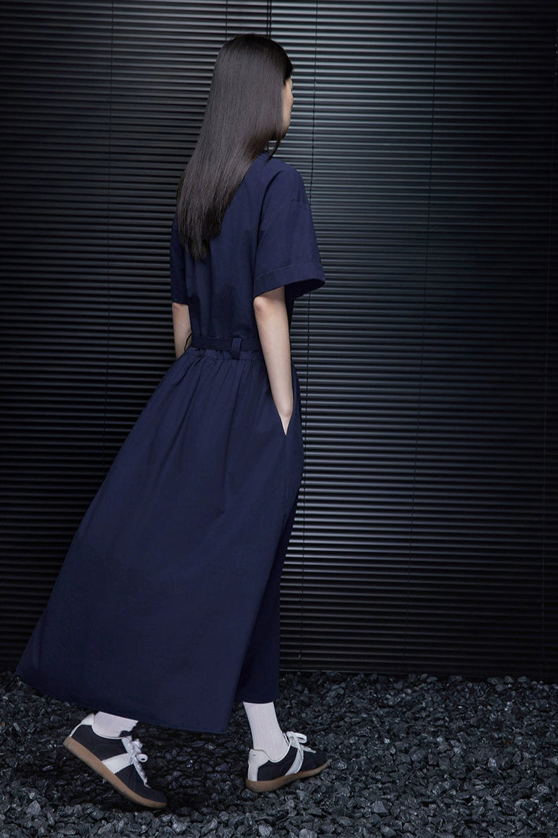 ネイビーブルー半袖ワンピース B3867