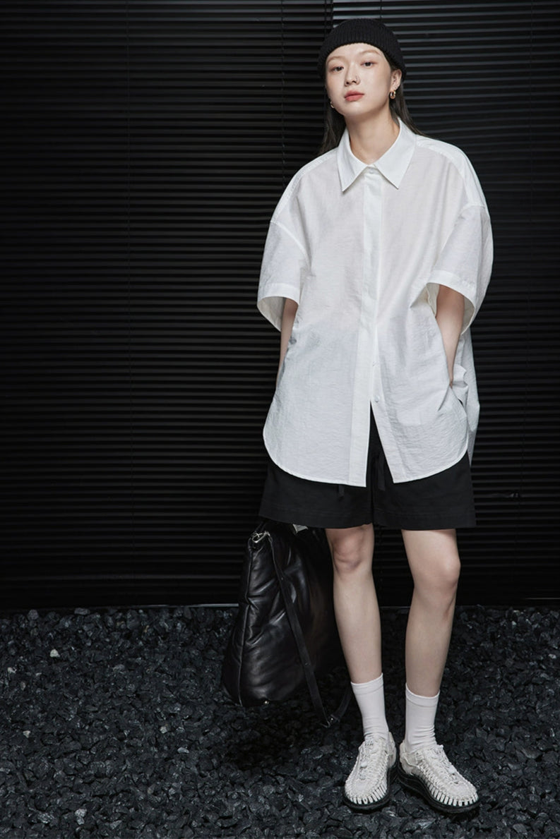 ホワイトオーバーサイズルーズ半袖シャツ B4015
