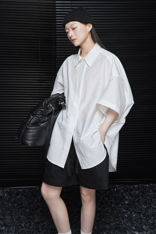 ホワイトオーバーサイズルーズ半袖シャツ B4015