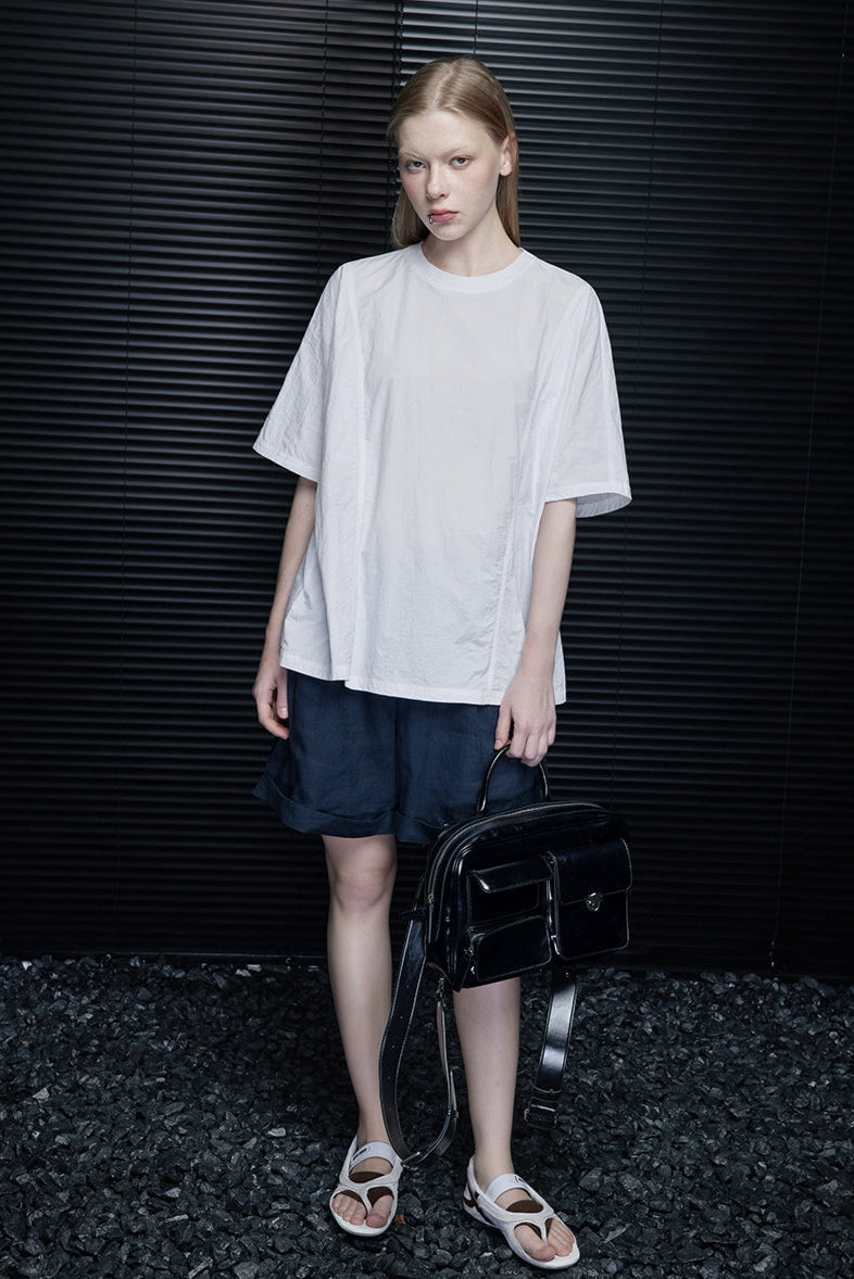 ホワイトプルオーバーシンプル半袖シャツ B4033