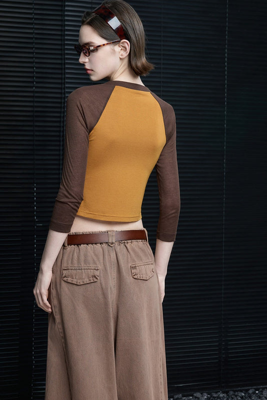 コントラストカラー7分袖スリムTシャツ B4681