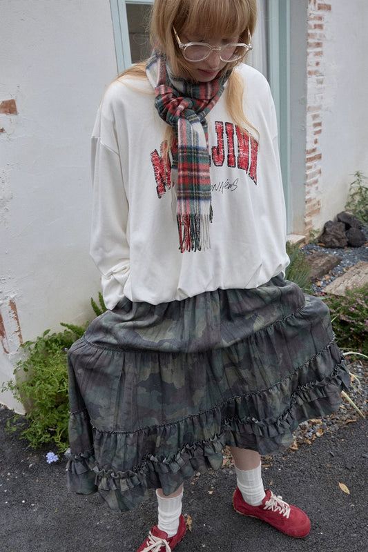 Camouflage cut and sew irregular skirt B4395