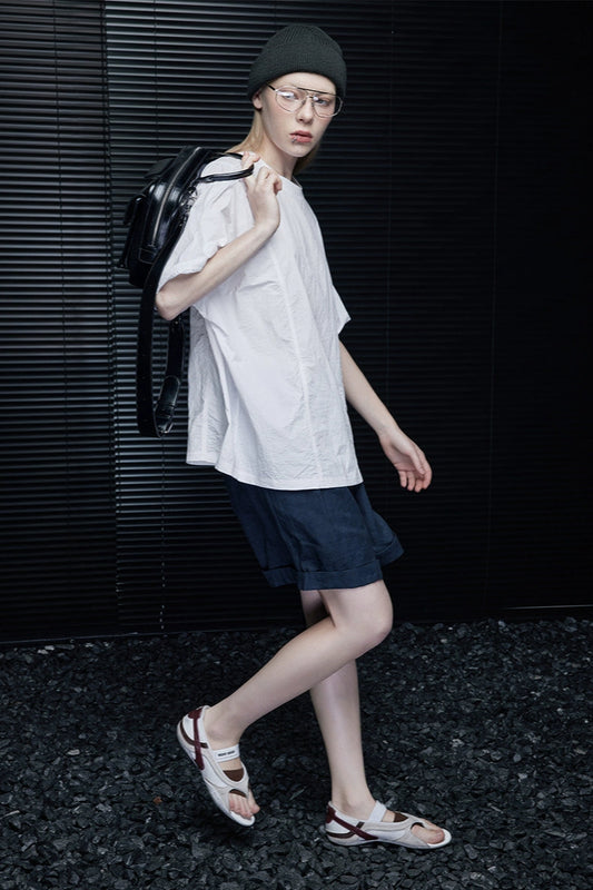 ホワイトプルオーバーシンプル半袖シャツ B4033