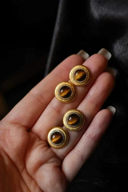 S925天然タイガーアイスタッドピアス B4386