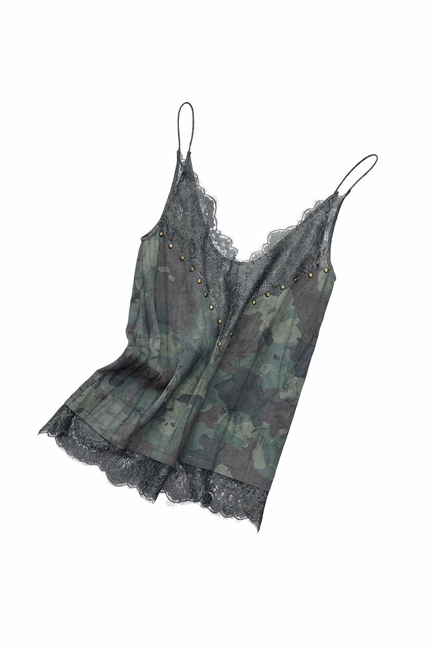 カモフラージュVネックラインストーンキャミソール B4393