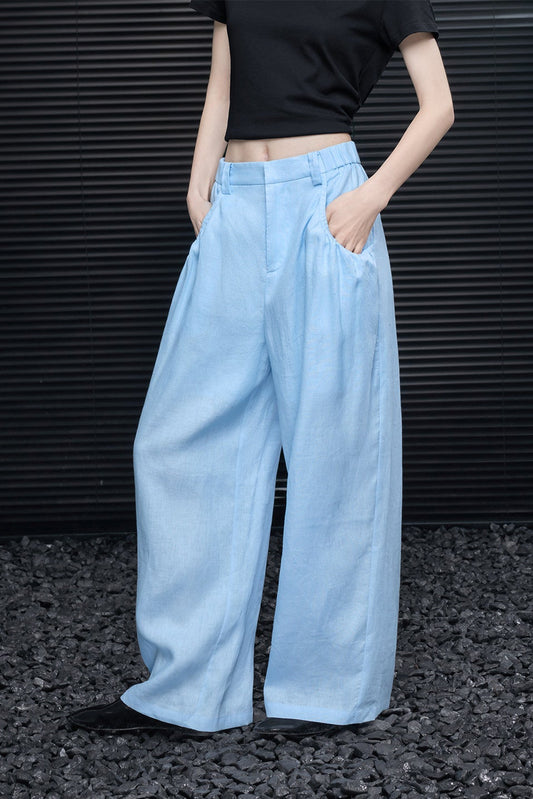 スカイブルーリネンストレートワイドパンツ B4668