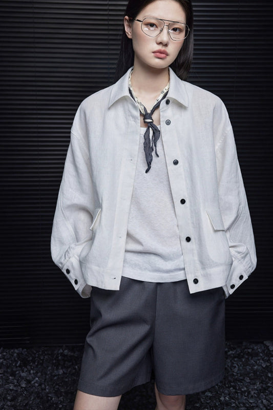 ホワイトリネンカーゴサンスクリーンシャツジャケット B3908