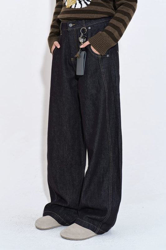 バックルコントラストカラープレッシャーラインジーンズ B4398