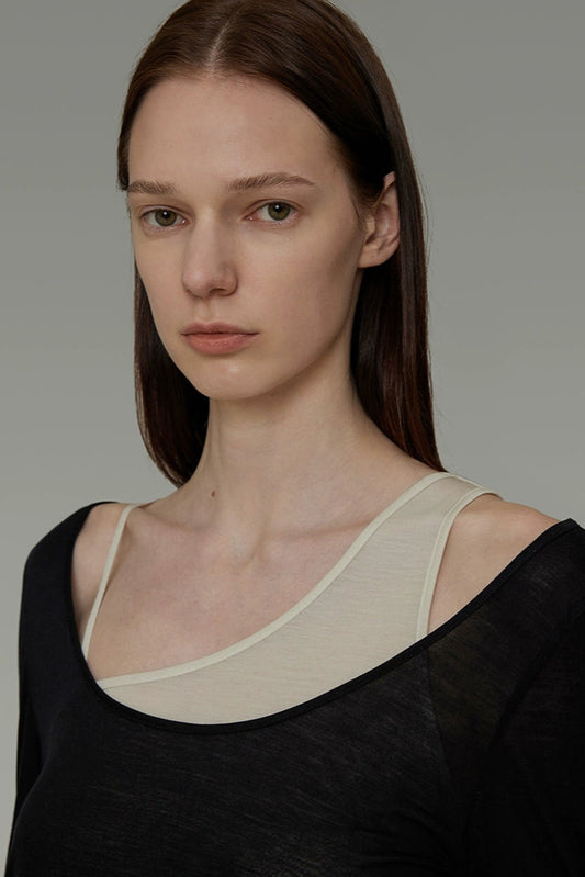 不對稱修身假兩件上衣 B4197