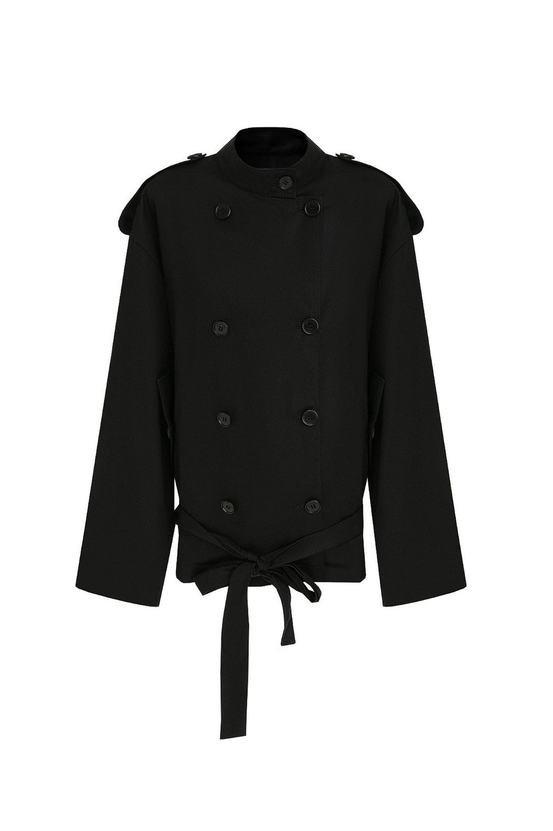 Black Short Double-Breasted Trench Coat B4911