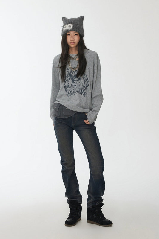 美國貓印花破洞T卹 B4389