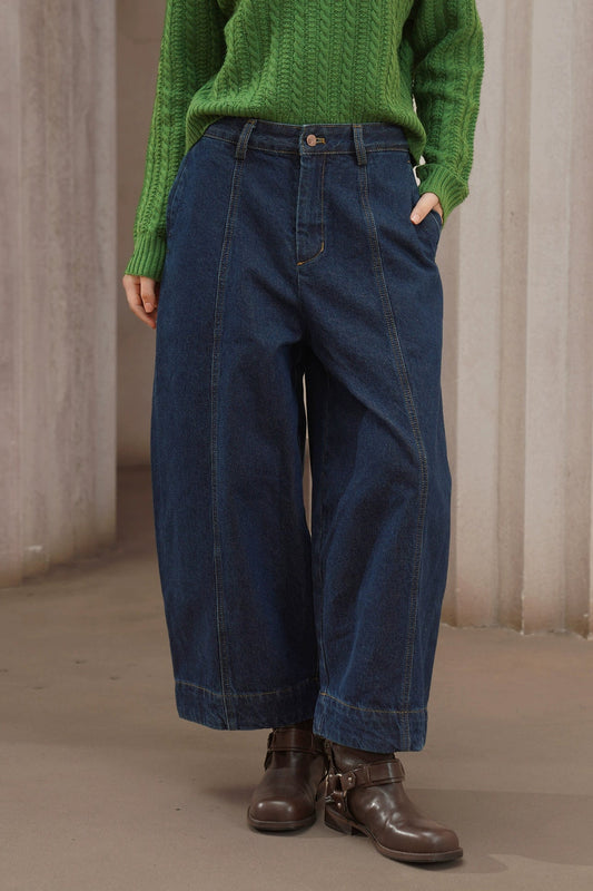 プルシアンブルーワイドクロップドシミタージーンズ B4448