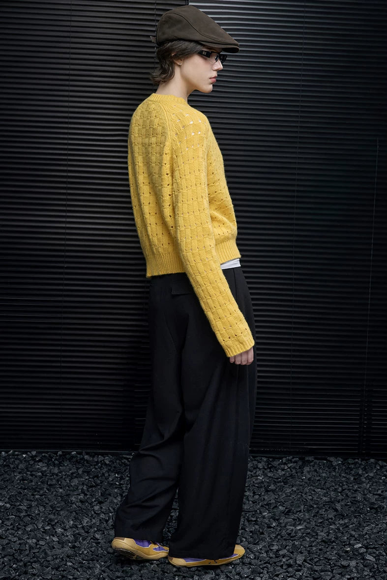 100%ウールイエローホローアウトセーター B4559