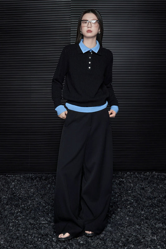 黑色寬鬆闊腿顯瘦褲B3611