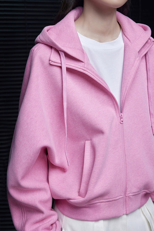 粉紅色棉質短版連帽衫 B4353