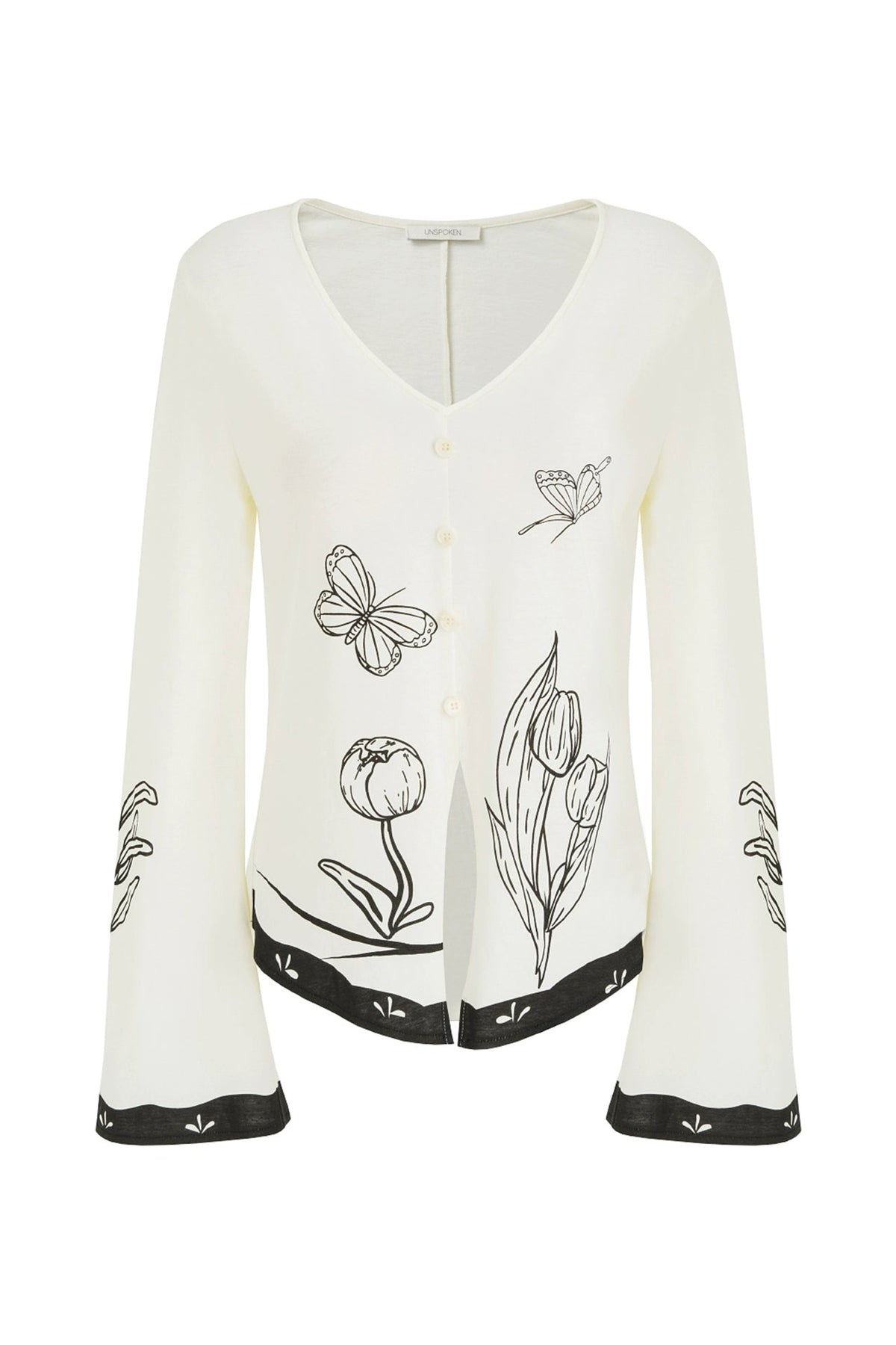 Original hand-painted print V-neck long-sleeved top B4193
