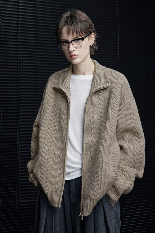 オートミールルーズケーブルニットジャケット B4362