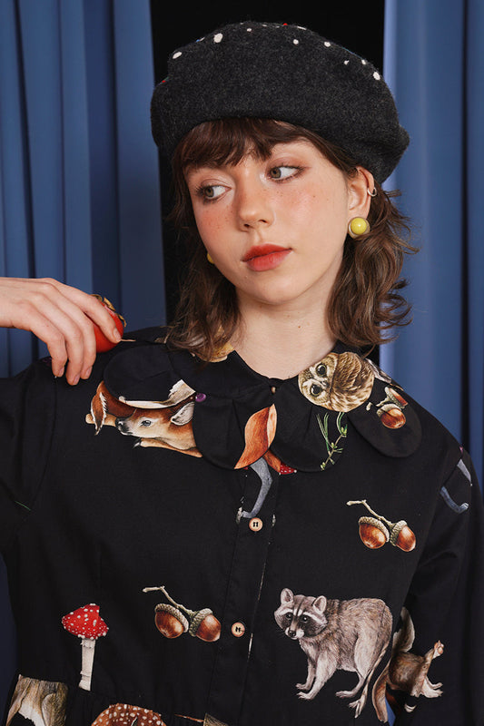 アニマルプリント花びら衿ワンピース B3752