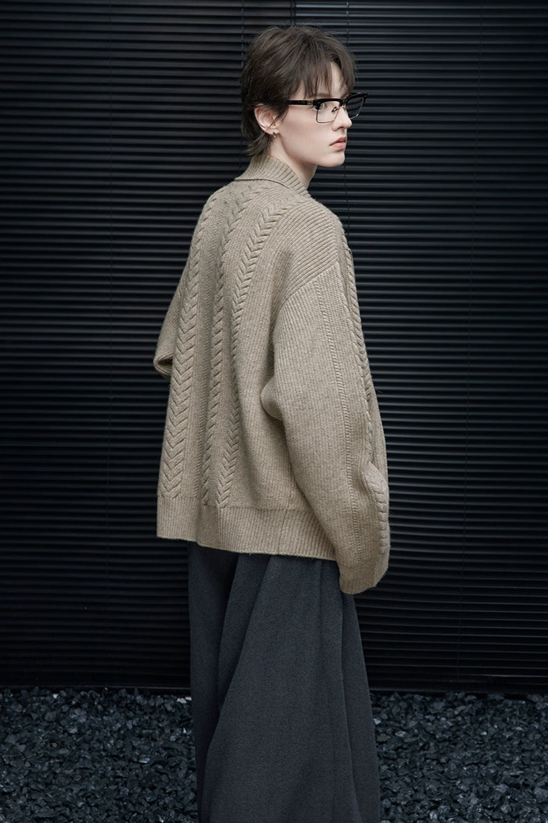 オートミールルーズケーブルニットジャケット B4362
