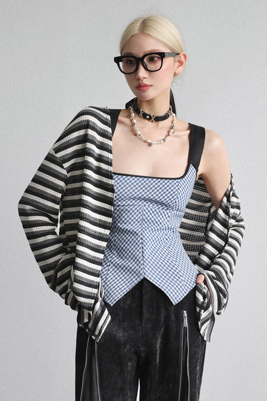 ストライプ フロント&バック ツーウェイ ニットトップス B4645