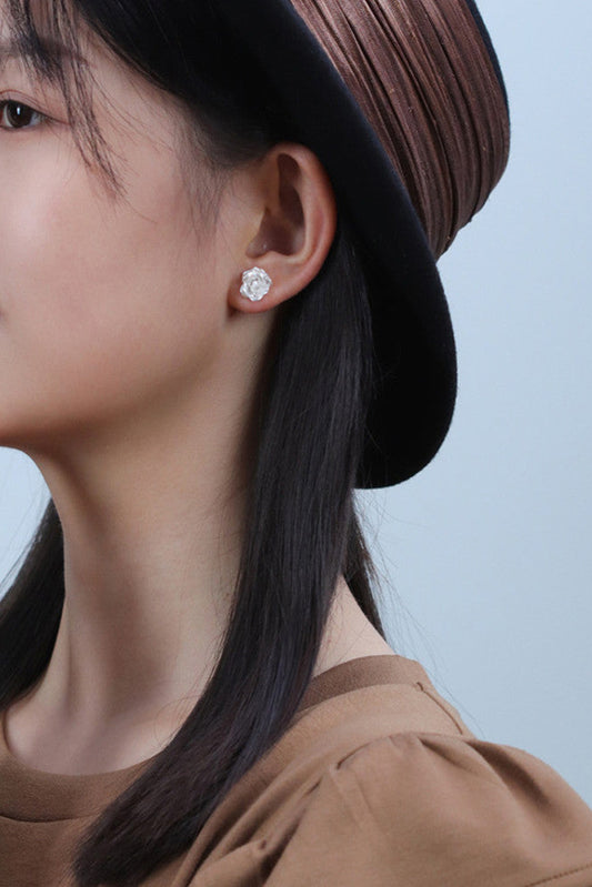 S925 White Camellia Earrings B3848