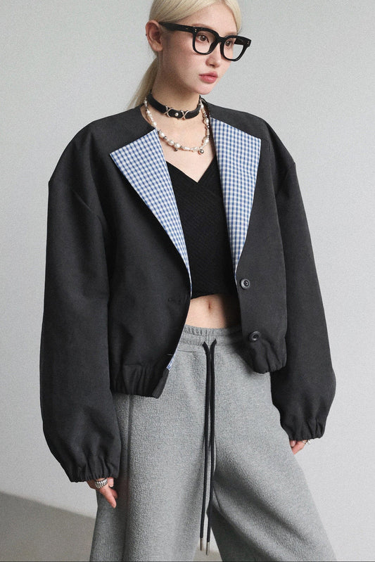 ラペルワイドショルダーショートジャケット B4653