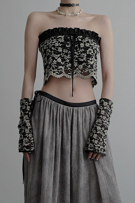 Black jacquard lace bandeau (with gloves) B4041