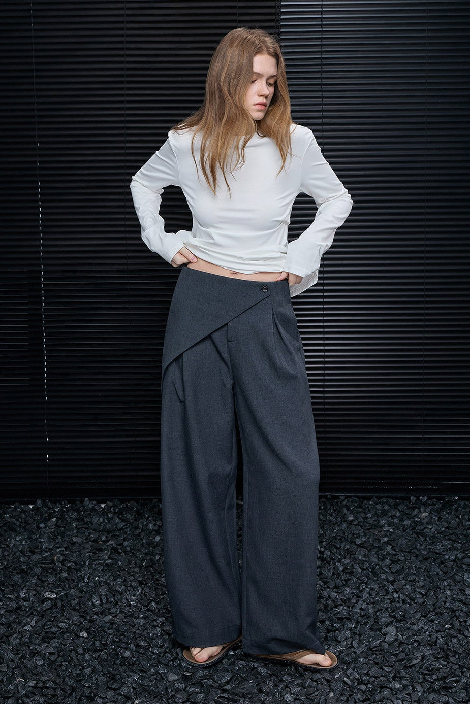 灰色闊腿西裝褲 B4604