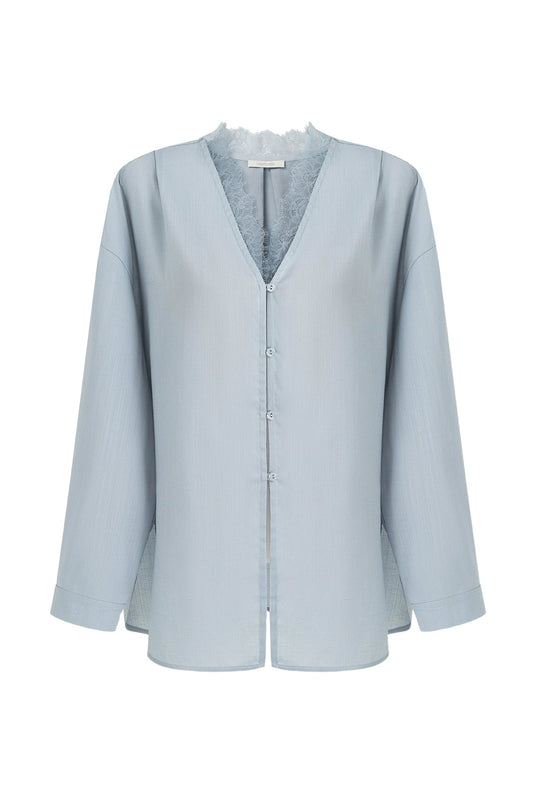 蕾絲V領寬鬆上衣B4293
