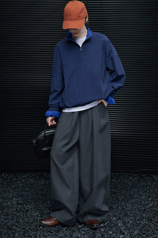 格紋慵懶帥氣寬褲B4363