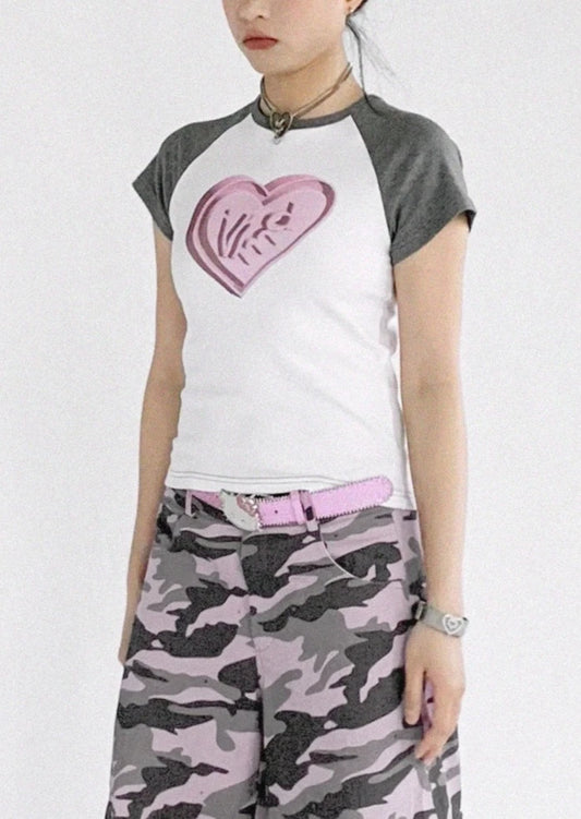 ラブプリントラグランスリーブTシャツ B3114