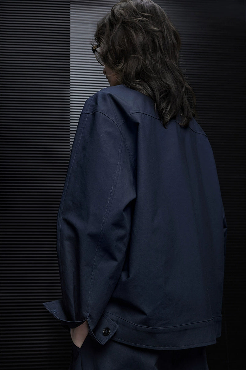 ネイビーブルースタンドカラールーズジャケット B3675