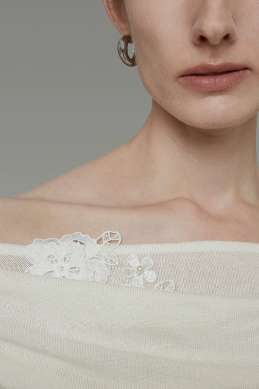 プリーツワンショルダーニットセーター B4301