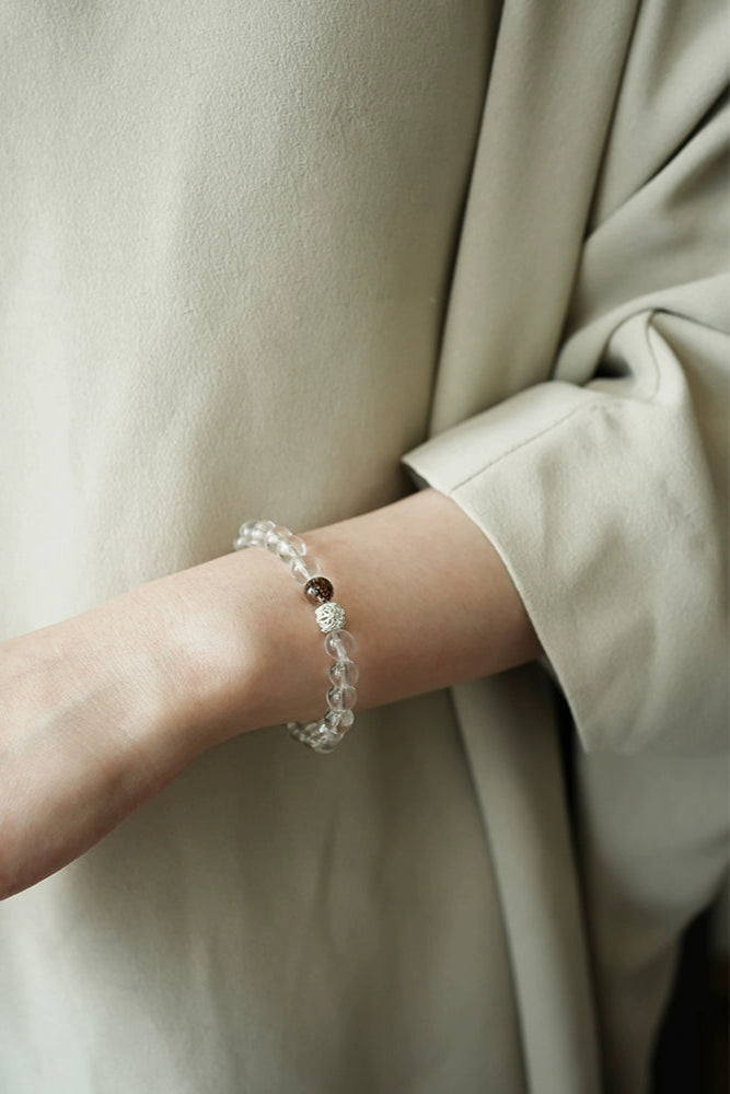 S925ブラジル産ホワイトクリスタル白沈香ブレスレット B4206