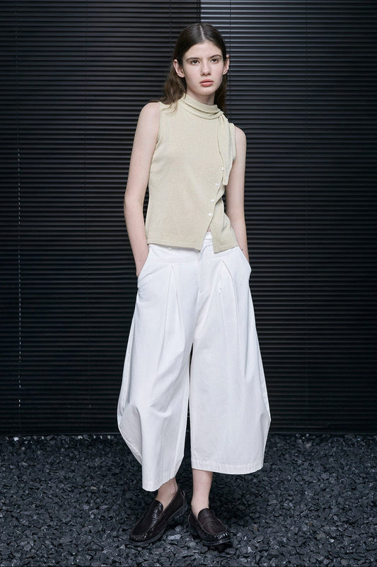 ホワイトクロップドワイドランタンパンツ B4691