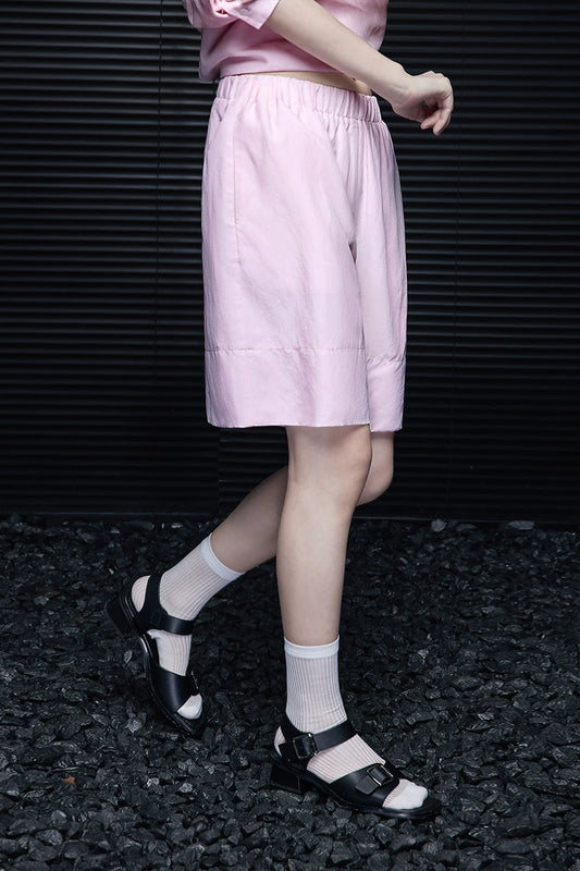 ピンクテンセルリネンハーフ丈パンツ B4066